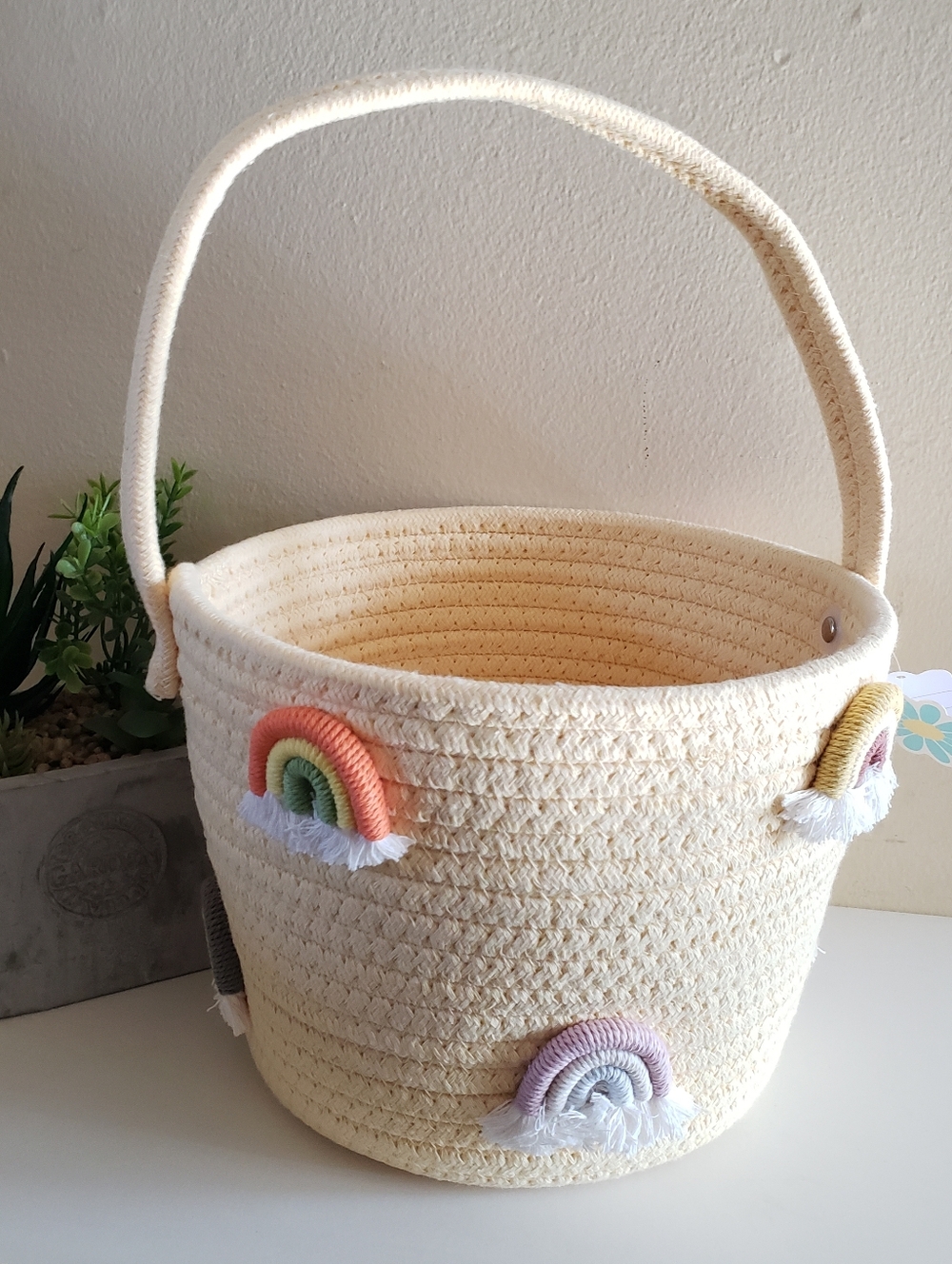 3D Rainbow Theme BNWT Woven Storage Basket With Handle - O/S